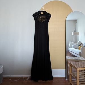 Lulu's Black Lace Top Open Back Gown